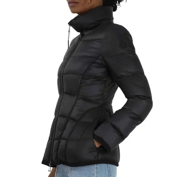 Moncler Ladies Black Logo-patch Padded Jacket - Medium